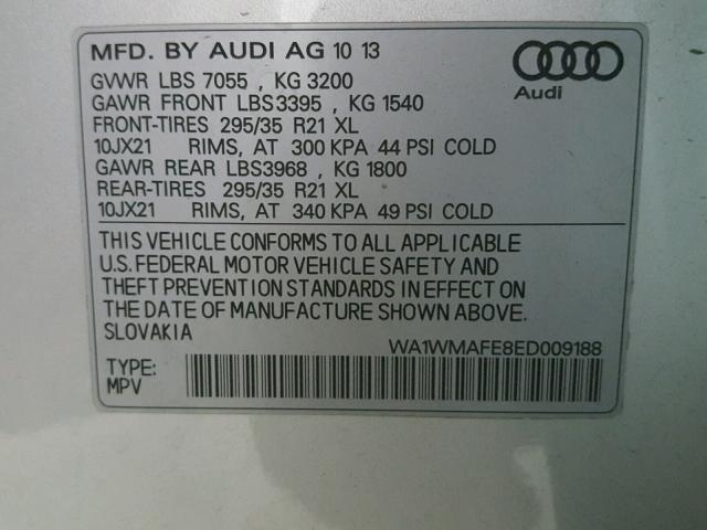 WA1WMAFE8ED009188 - 2014 AUDI Q7 PRESTIG SILVER photo 10