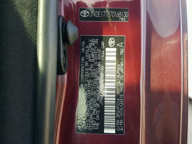 JTKDE177870168130 - 2007 TOYOTA SCION TC BURGUNDY photo 10