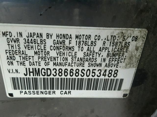 JHMGD38668S053488 - 2008 HONDA FIT SPORT GOLD photo 10