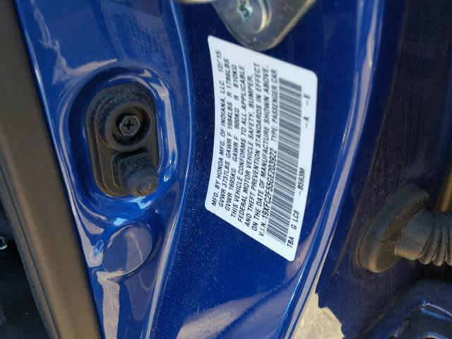 19XFC2F55GE203922 - 2016 HONDA CIVIC LX BLUE photo 10