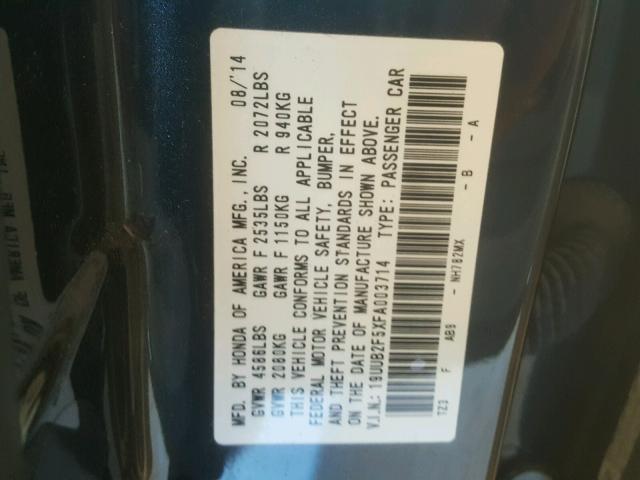 19UUB2F5XFA003714 - 2015 ACURA TLX TECH GRAY photo 10