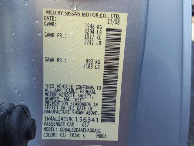 1N4AL24E59C156341 - 2009 NISSAN ALTIMA 2.5 SILVER photo 10