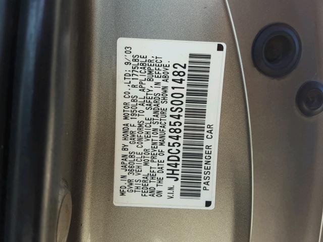 JH4DC54854S001482 - 2004 ACURA RSX GRAY photo 10