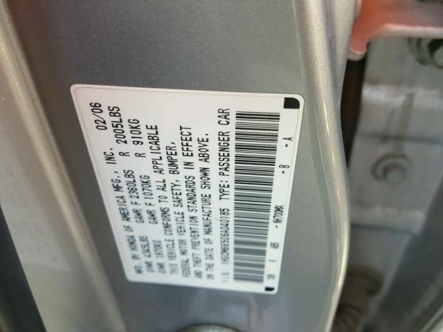 1HGCM66506A040185 - 2006 HONDA ACCORD EX SILVER photo 10