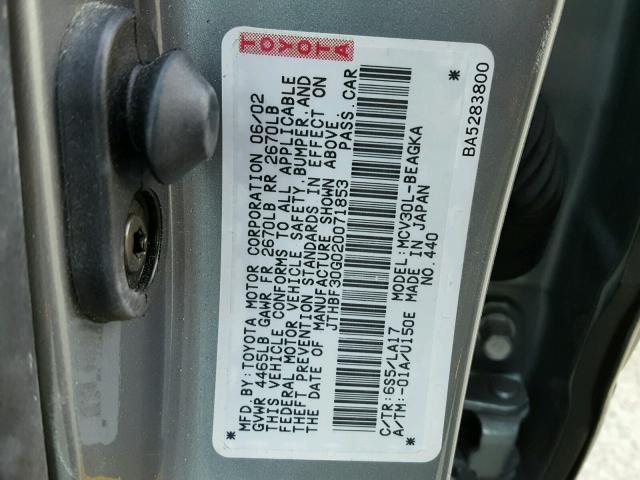 JTHBF30G020071853 - 2002 LEXUS ES 300 BLUE photo 10