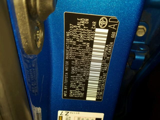 2T1KR32E57C670717 - 2007 TOYOTA COROLLA MA BLUE photo 10