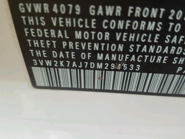 3VW2K7AJ7DM294533 - 2013 VOLKSWAGEN JETTA BASE WHITE photo 10