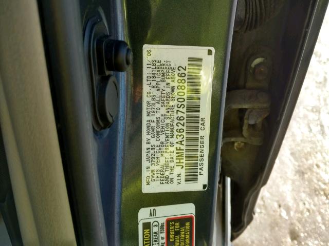 JHMFA36267S008862 - 2007 HONDA CIVIC HYBR GRAY photo 10