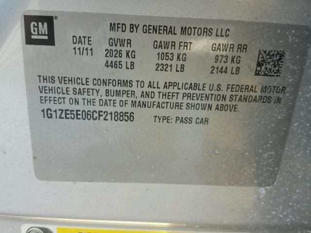 1G1ZE5E06CF218856 - 2012 CHEVROLET MALIBU LTZ 银色 照片 10