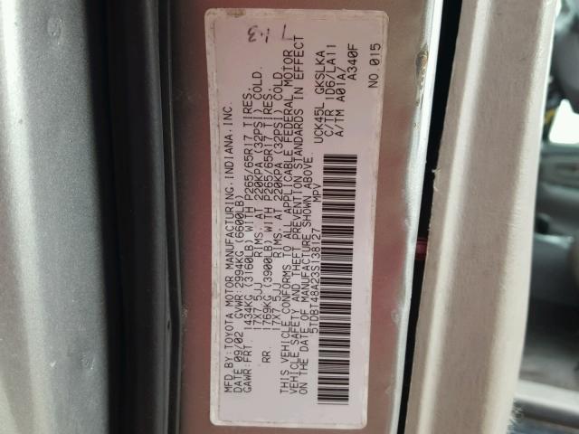 5TDBT48A23S138127 - 2003 TOYOTA SEQUOIA LI GRAY photo 10