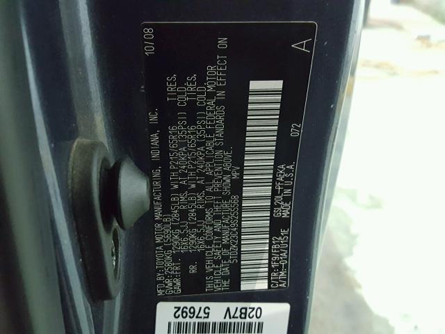 5TDZK23C49S255568 - 2009 TOYOTA SIENNA CE BLUE photo 10