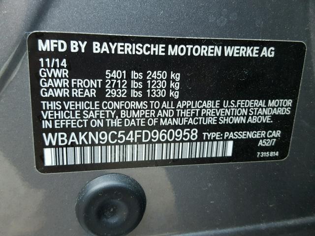 WBAKN9C54FD960958 - 2015 BMW 550 I SILVER photo 10