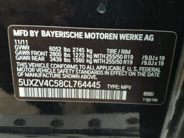 5UXZV4C58CL764445 - 2012 BMW X5 XDRIVE3 BLACK photo 10