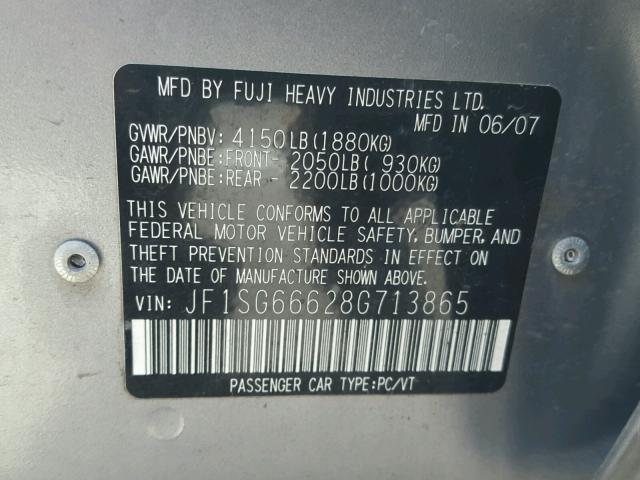 JF1SG66628G713865 - 2008 SUBARU FORESTER S GRAY photo 10