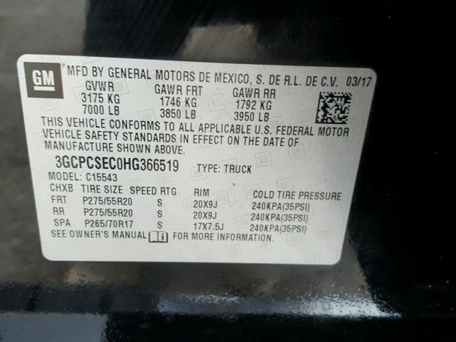 3GCPCSEC0HG366519 - 2017 CHEVROLET SILVERADO BLACK photo 10