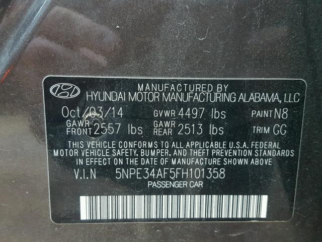 5NPE34AF5FH101358 - 2015 HYUNDAI SONATA SPO GRAY photo 10