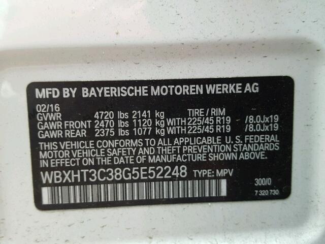 WBXHT3C38G5E52248 - 2016 BMW X1 XDRIVE2 Weiß Foto 10