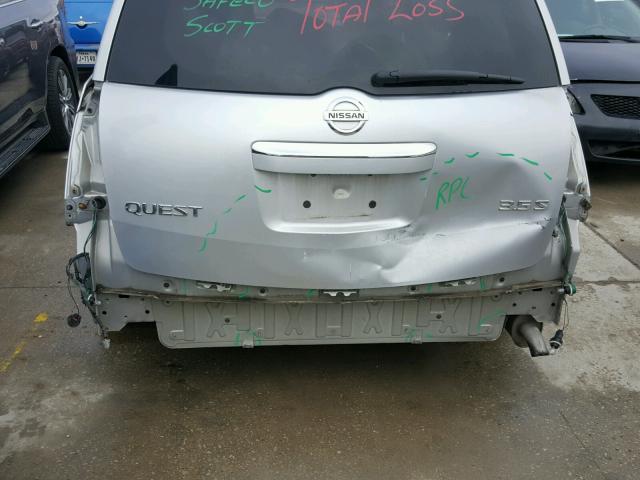 5N1BV28U37N108859 - 2007 NISSAN QUEST S SILVER photo 9