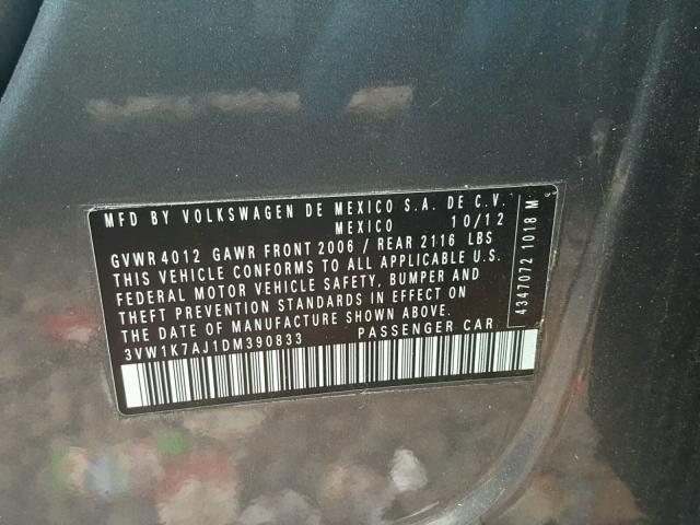 3VW1K7AJ1DM390833 - 2013 VOLKSWAGEN JETTA BASE 灰色 照片 10