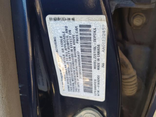 2T1BR12E8WC025417 - 1998 TOYOTA COROLLA VE BLUE photo 10