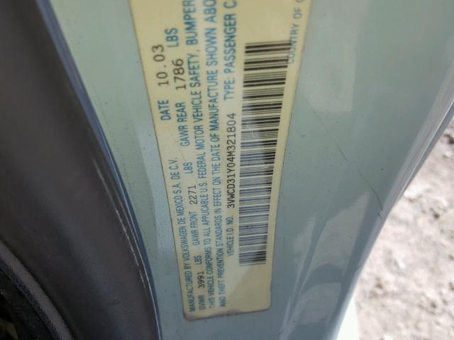 3VWCD31Y04M321804 - 2004 VOLKSWAGEN NEW BEETLE 蓝色 照片 10