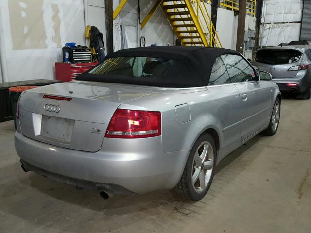 WAUDH48H28K015656 - 2008 AUDI A4 3.2 CAB GRAY photo 4