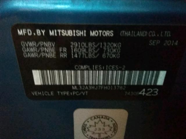 ML32A3HJ7FH013782 - 2015 MITSUBISHI MIRAGE DE BLUE photo 10