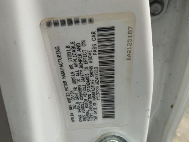 1Y1SK5281WZ431319 - 1998 CHEVROLET GEO PRIZM 白色 照片 10