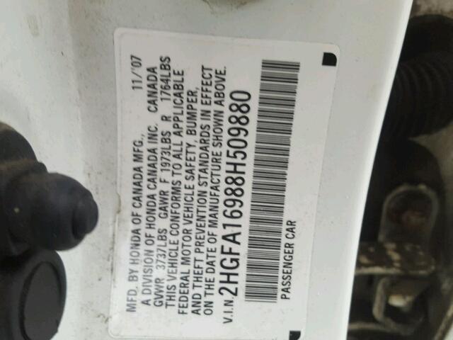 2HGFA16988H509880 - 2008 HONDA CIVIC EXL WHITE photo 10