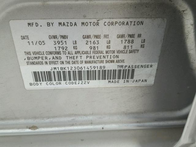 JM1BK123061459189 - 2006 MAZDA 3 S SILVER photo 10