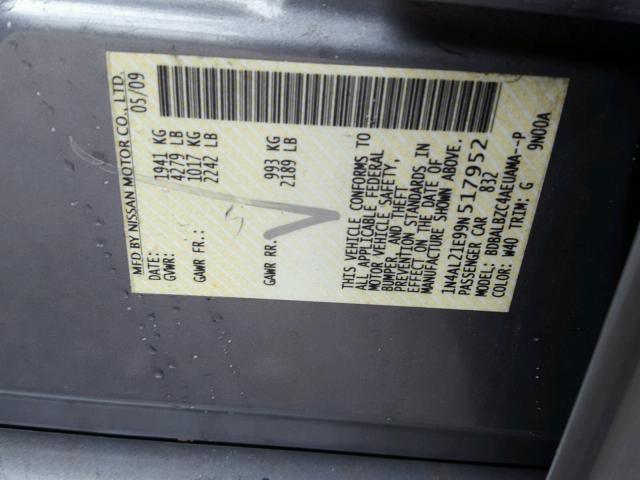 1N4AL21E99N517952 - 2009 NISSAN ALTIMA 2.5 GRAY photo 10