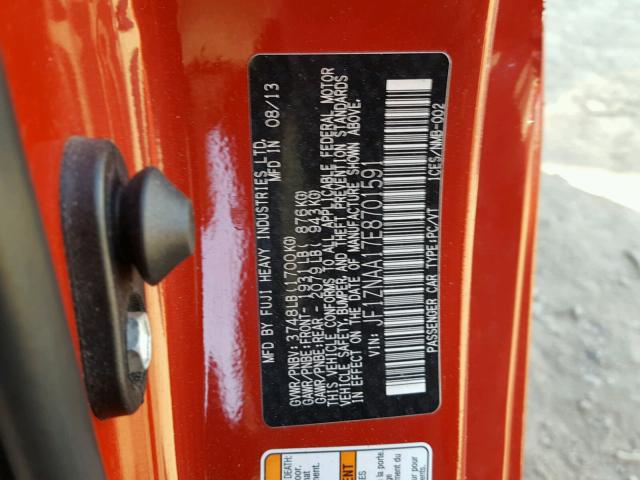 JF1ZNAA17E8701591 - 2014 TOYOTA SCION FR-S RED photo 10