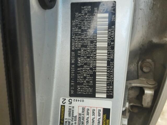 2T1BR32E87C724088 - 2007 TOYOTA COROLLA CE SILVER photo 10