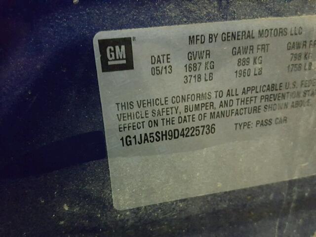 1G1JA5SH9D4225736 - 2013 CHEVROLET SONIC LS BLUE photo 10