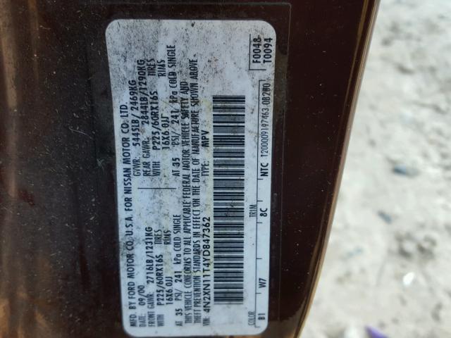 4N2XN11T4YD847362 - 2000 NISSAN QUEST SE BURGUNDY photo 10