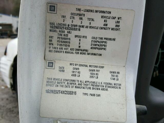 1G2NE52T4XC533316 - 1999 PONTIAC GRAND AM S WHITE photo 10