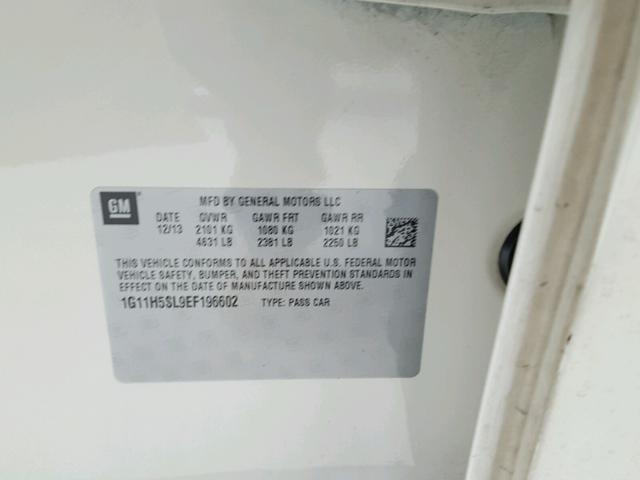 1G11H5SL9EF196602 - 2014 CHEVROLET MALIBU LTZ თეთრი ფოტო 10