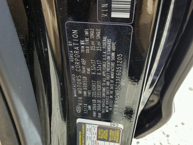 KNDMB5C13F6051205 - 2015 KIA SEDONA LX BLACK photo 10