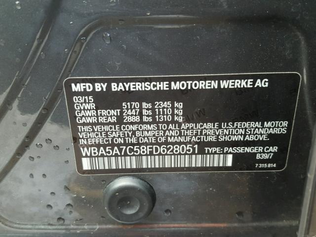 WBA5A7C58FD628051 - 2015 BMW 528 XI CHARCOAL photo 10