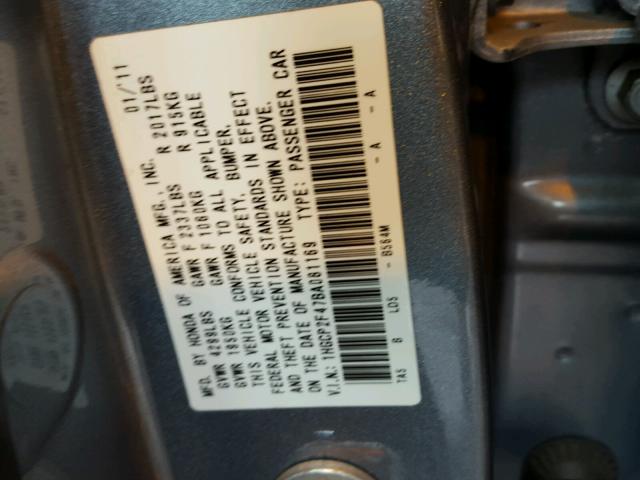 1HGCP2F47BA081169 - 2011 HONDA ACCORD LXP BLUE photo 10