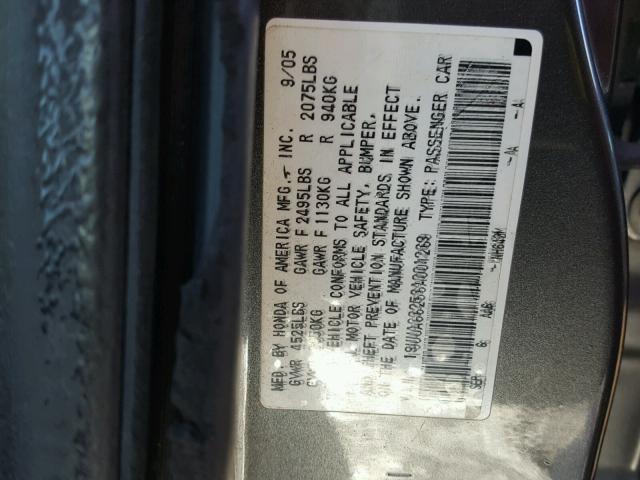 19UUA66256A001269 - 2006 ACURA 3.2TL GRAY photo 10