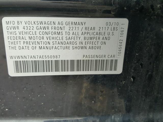 WVWNN7AN7AE550987 - 2010 VOLKSWAGEN CC SPORT BLACK photo 10