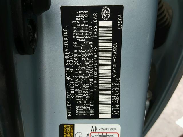 4T1BE46K57U679482 - 2007 TOYOTA CAMRY NEW BLUE photo 10