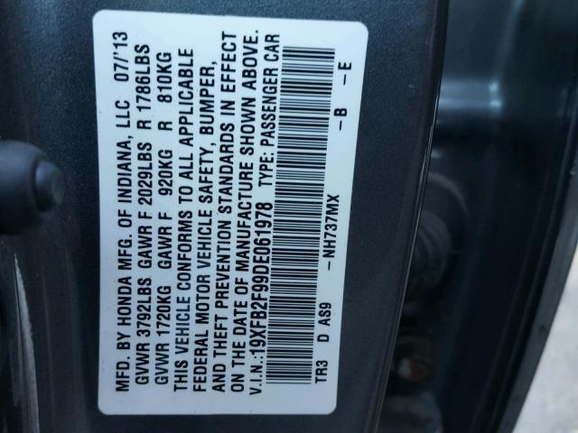 19XFB2F99DE061978 - 2013 HONDA CIVIC EXL GRAY photo 10