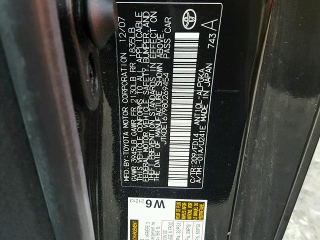 JTKDE167980269454 - 2008 TOYOTA SCION TC BLACK photo 10