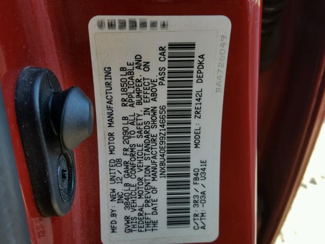 1NXBU40E99Z146656 - 2009 TOYOTA COROLLA BA RED photo 10