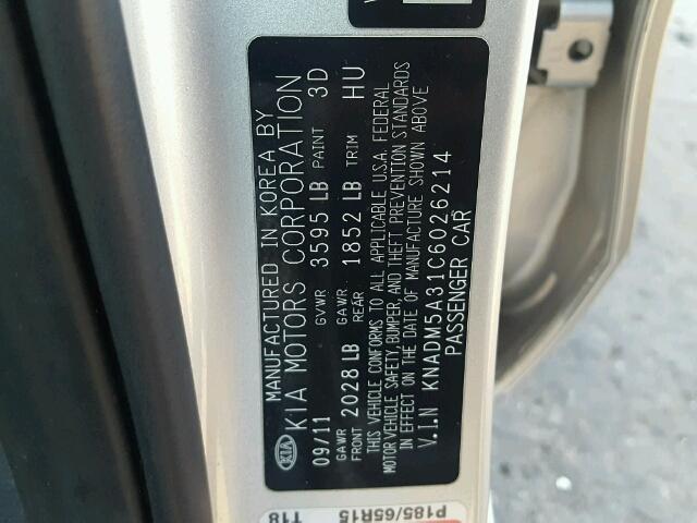 KNADM5A31C6026214 - 2012 KIA RIO LX Արծաթագույն լուսանկար 10