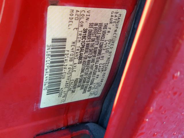 3N1BC1CP6AL448670 - 2010 NISSAN VERSA S RED photo 10