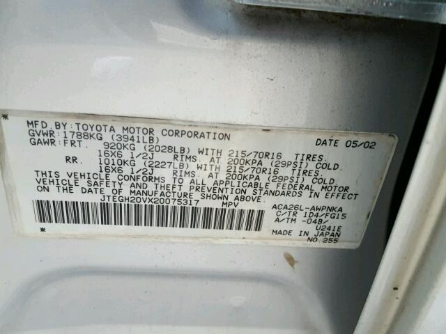 JTEGH20VX20075317 - 2002 TOYOTA RAV4 SILVER photo 10