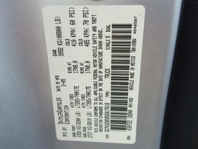 3D7KS28D85G817618 - 2005 DODGE RAM 2500 S SILVER photo 10